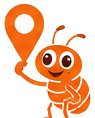 Flea mascot holding a map pin